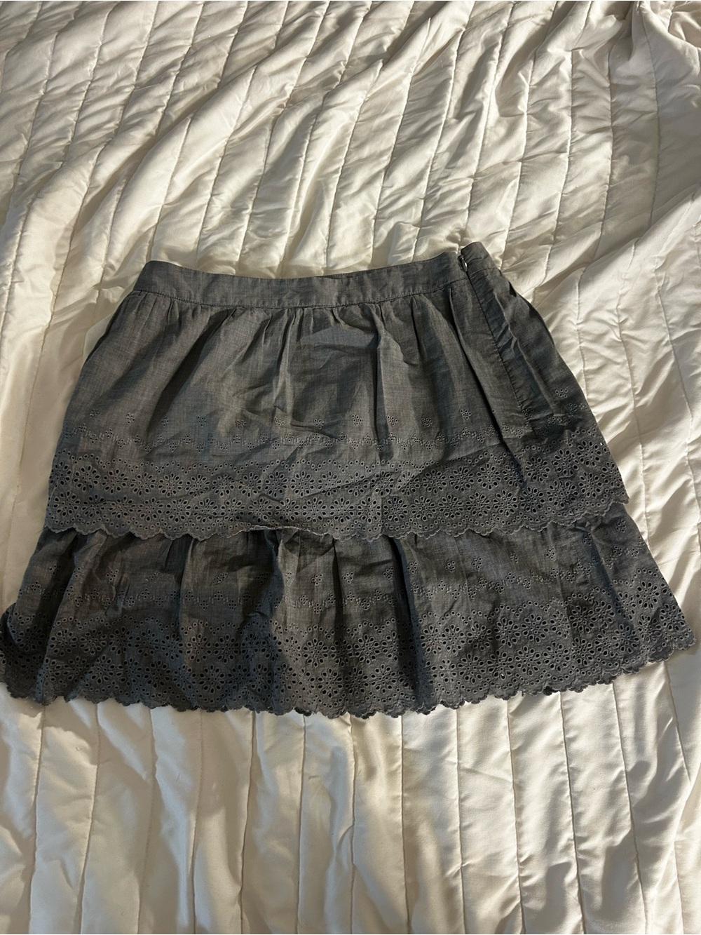 J.Crew Gray Eyelet Embroidered Tiered Mini Skirt Size 4